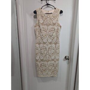 Eliza J Women Cocktail Dress 10 Gold Sequined Sleeveless Midi Sheath Embroidered